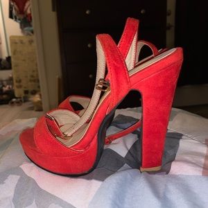 Red Velvet Block Heels
